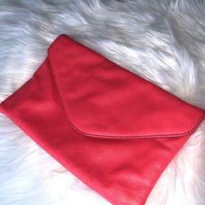 J crew genuine leather coral clutch